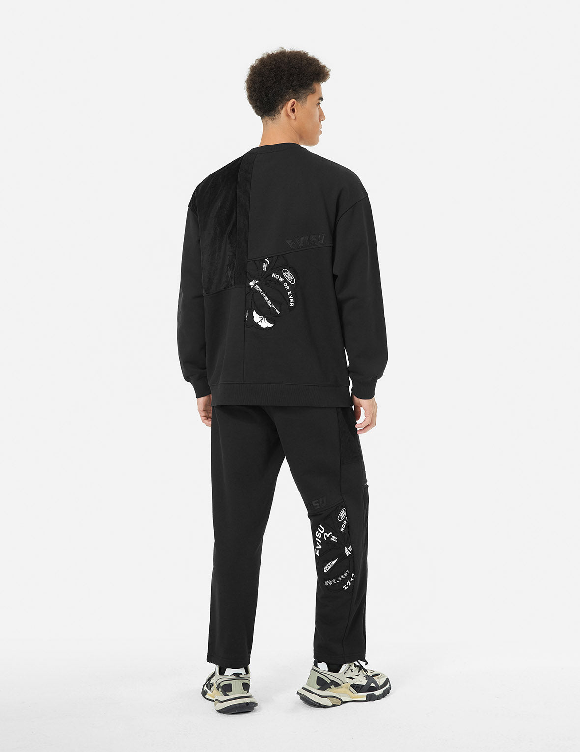 Kamon Appliqué Patchwork Loose Fit Sweatpants