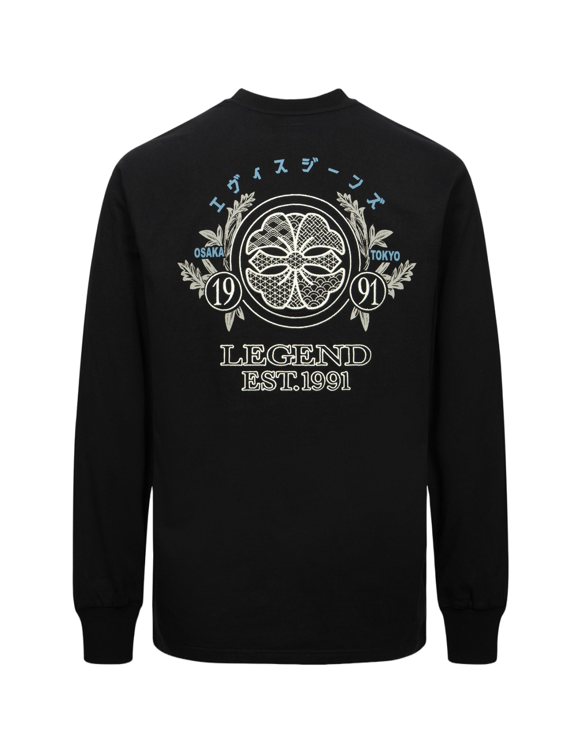 Kamon Embroidery and Logo Print Fashion Fit Long-Sleeve T-shirt