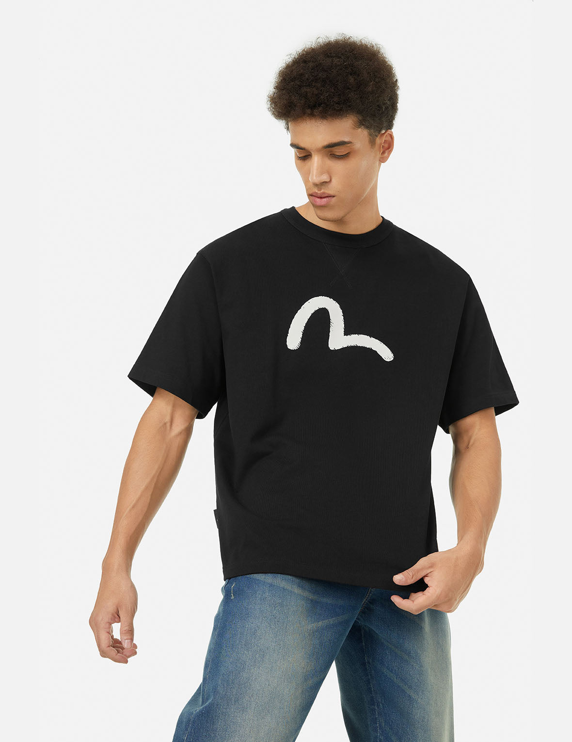 Seagull and Vintage Image Print Relax Fit T-Shirt