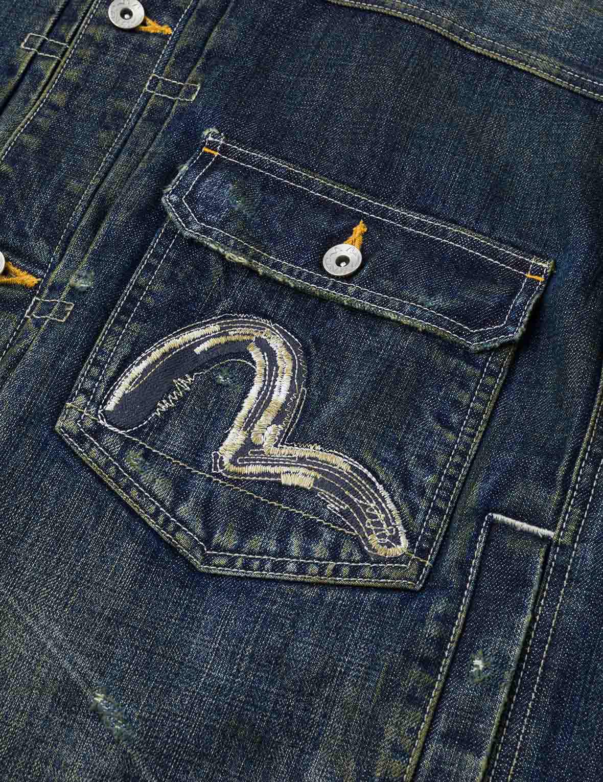 Washed Seagull Embroidery Relax Fit Denim Jacket