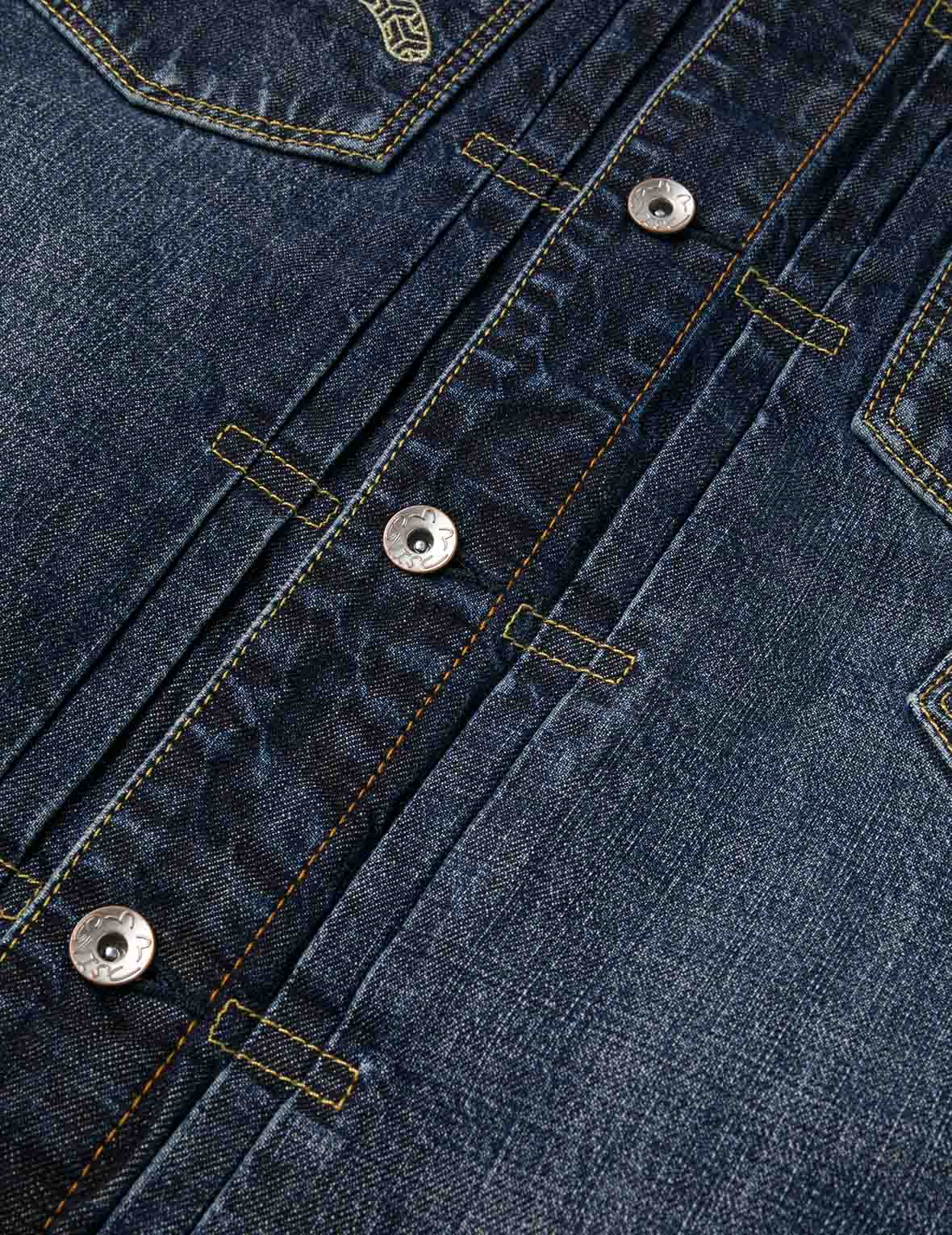 Washed Multi-Pocket with Lion Dance Print Relax Fit Denim Jacket