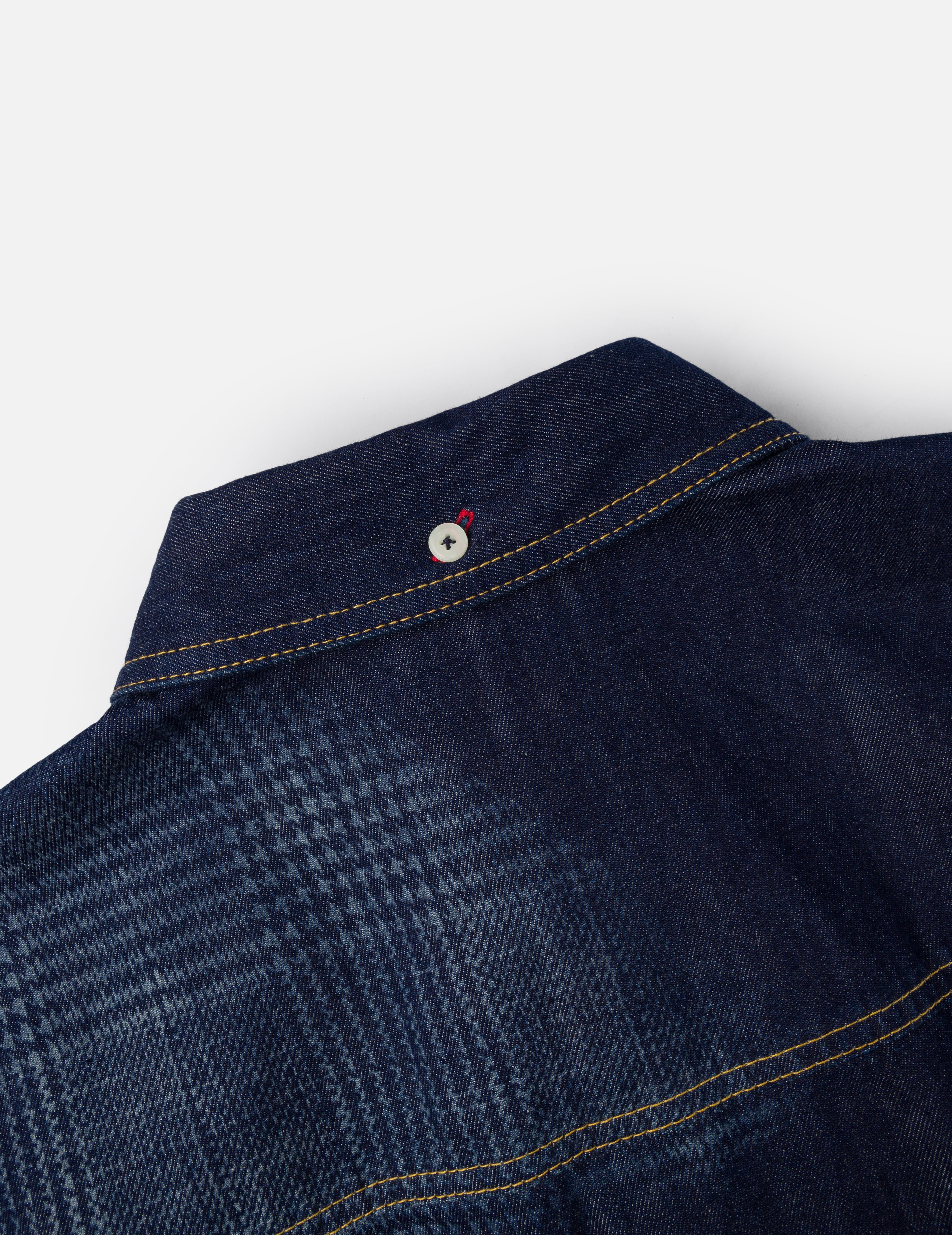 Handbrush Houndstooth Print Relax Fit Denim Shirt