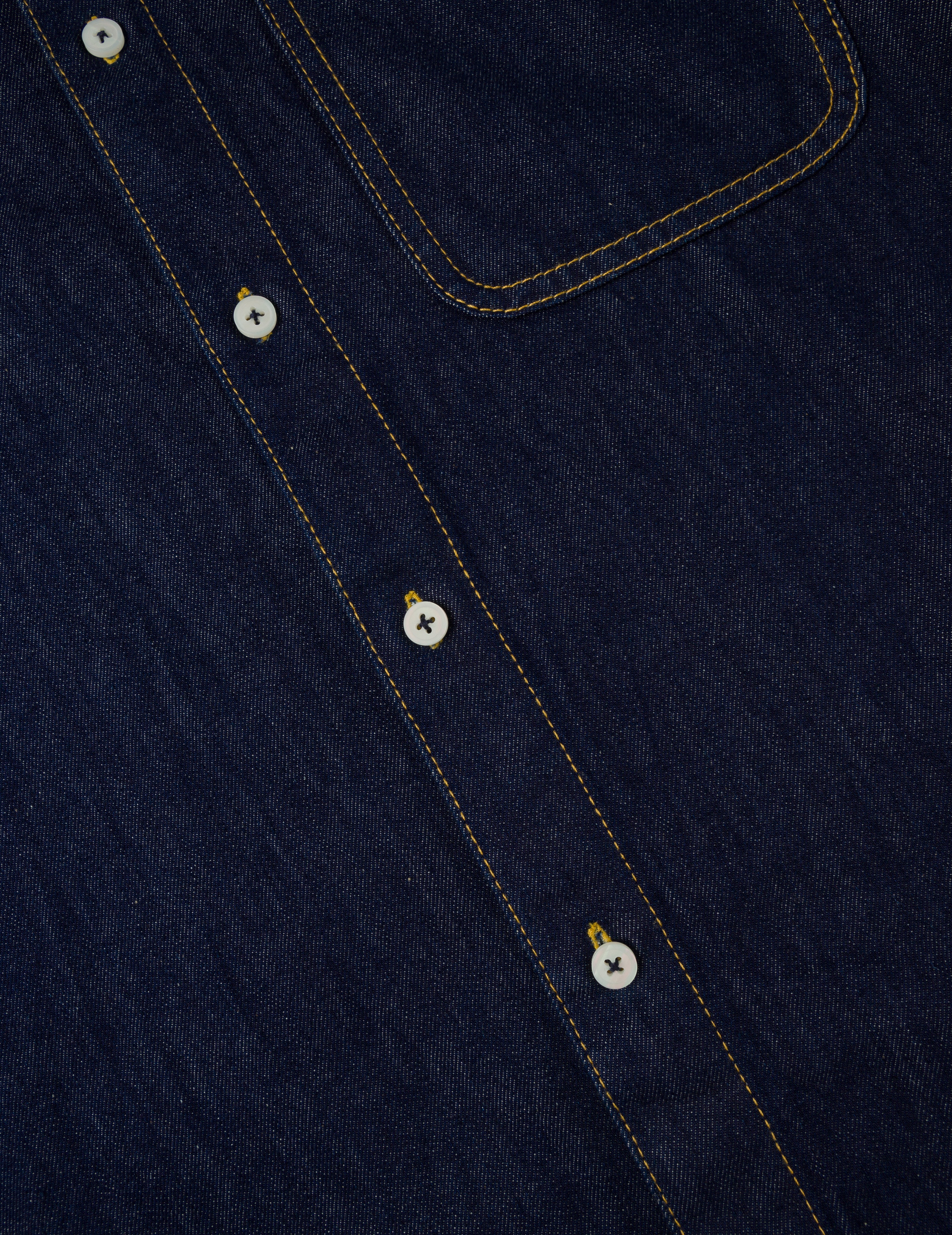 Handbrush Houndstooth Print Relax Fit Denim Shirt