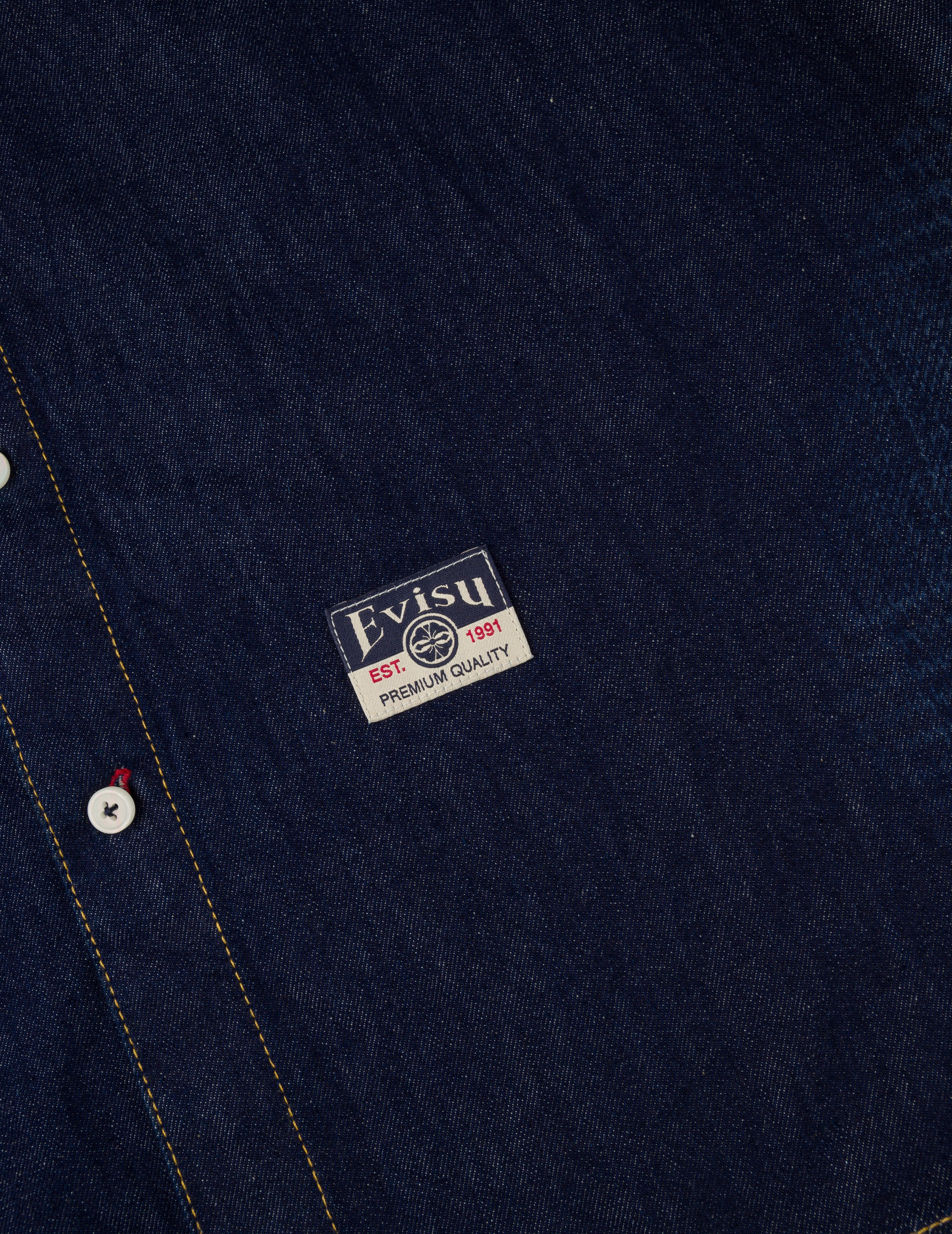 Handbrush Houndstooth Print Relax Fit Denim Shirt