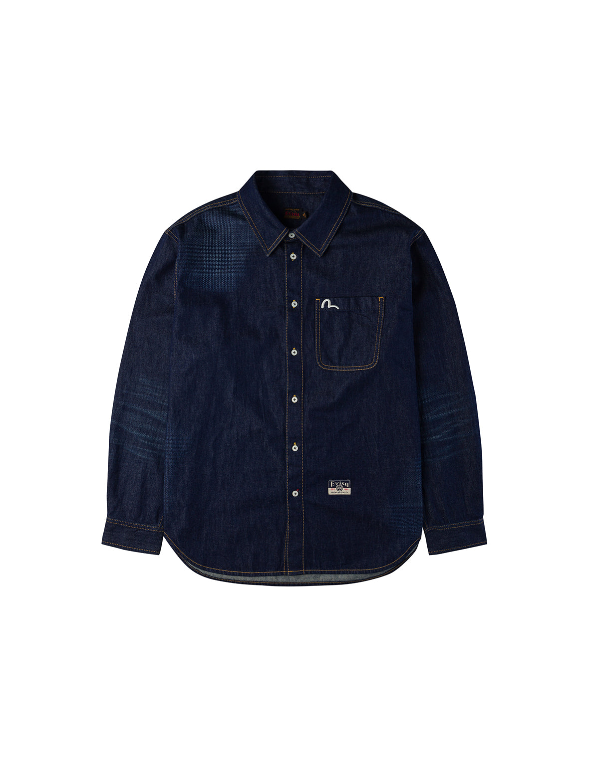 Handbrush Houndstooth Print Relax Fit Denim Shirt