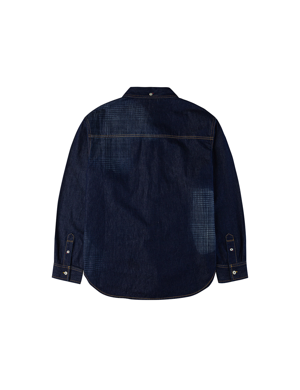 Handbrush Houndstooth Print Relax Fit Denim Shirt