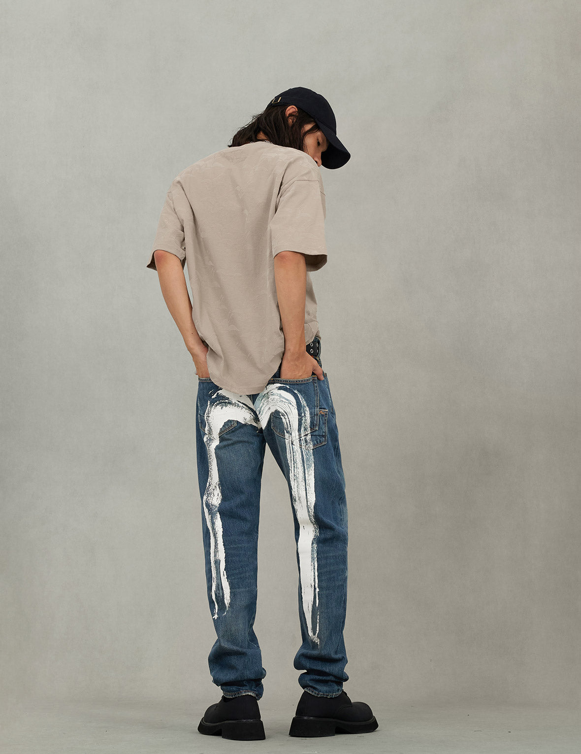 7-Pocket Design Washed Daicock Print Taper Fit Jeans #2017