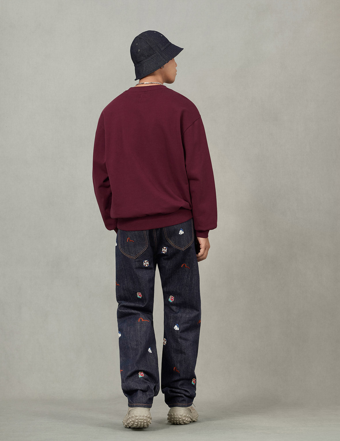 Allover Brand Embroidery Regular Fit Jeans #2000