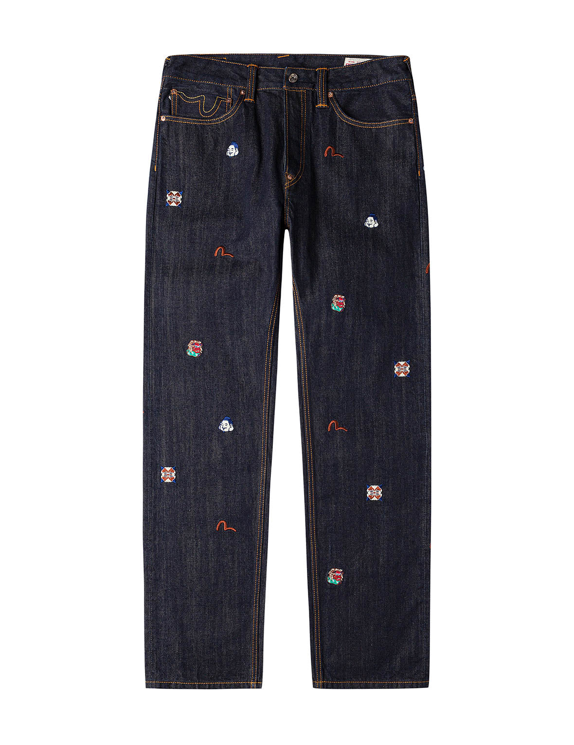 Allover Brand Embroidery Regular Fit Jeans #2000