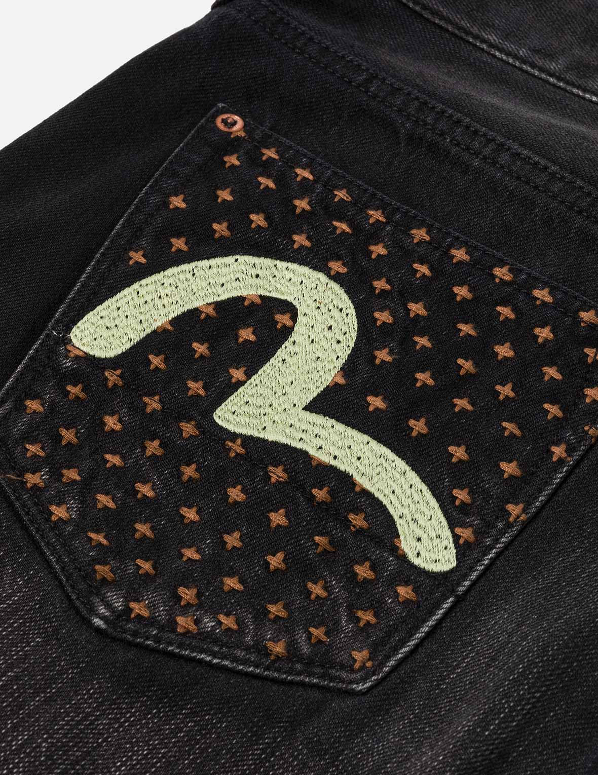 Washed Deconstructed Sashiko Relax Straight Fit Jeans #2030