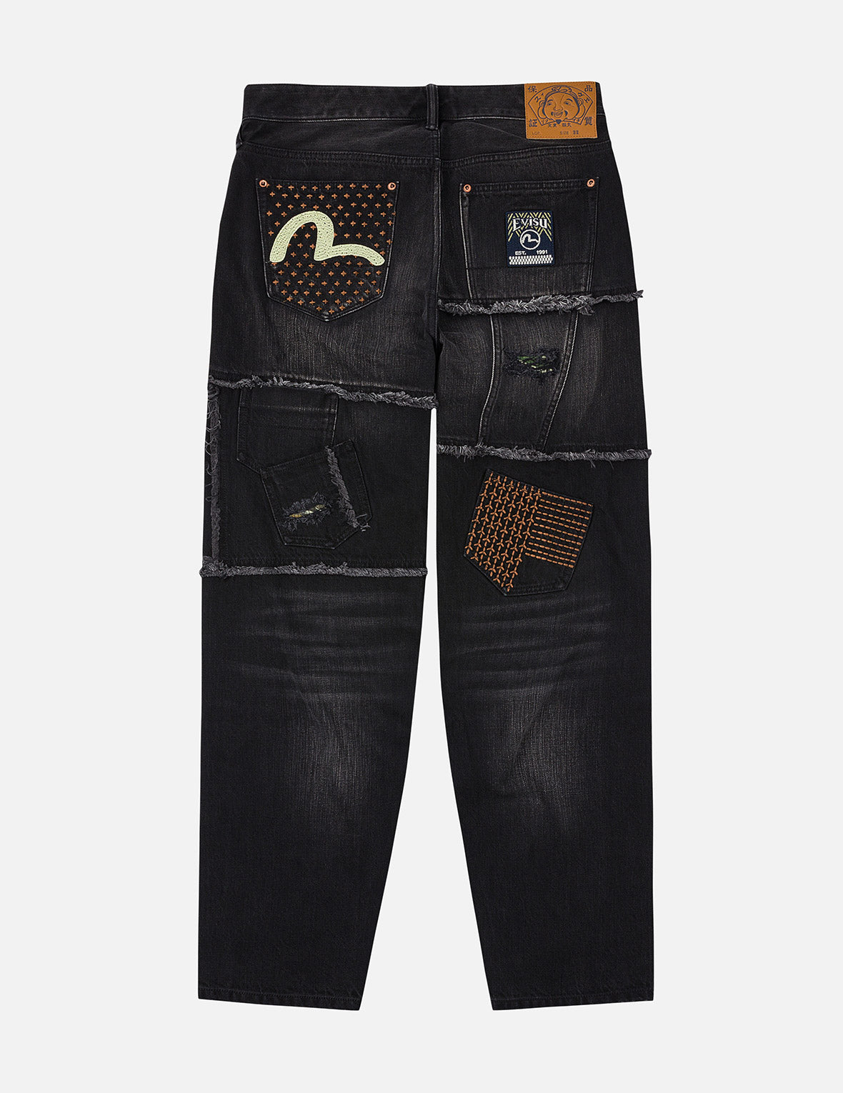 Washed Deconstructed Sashiko Relax Straight Fit Jeans #2030