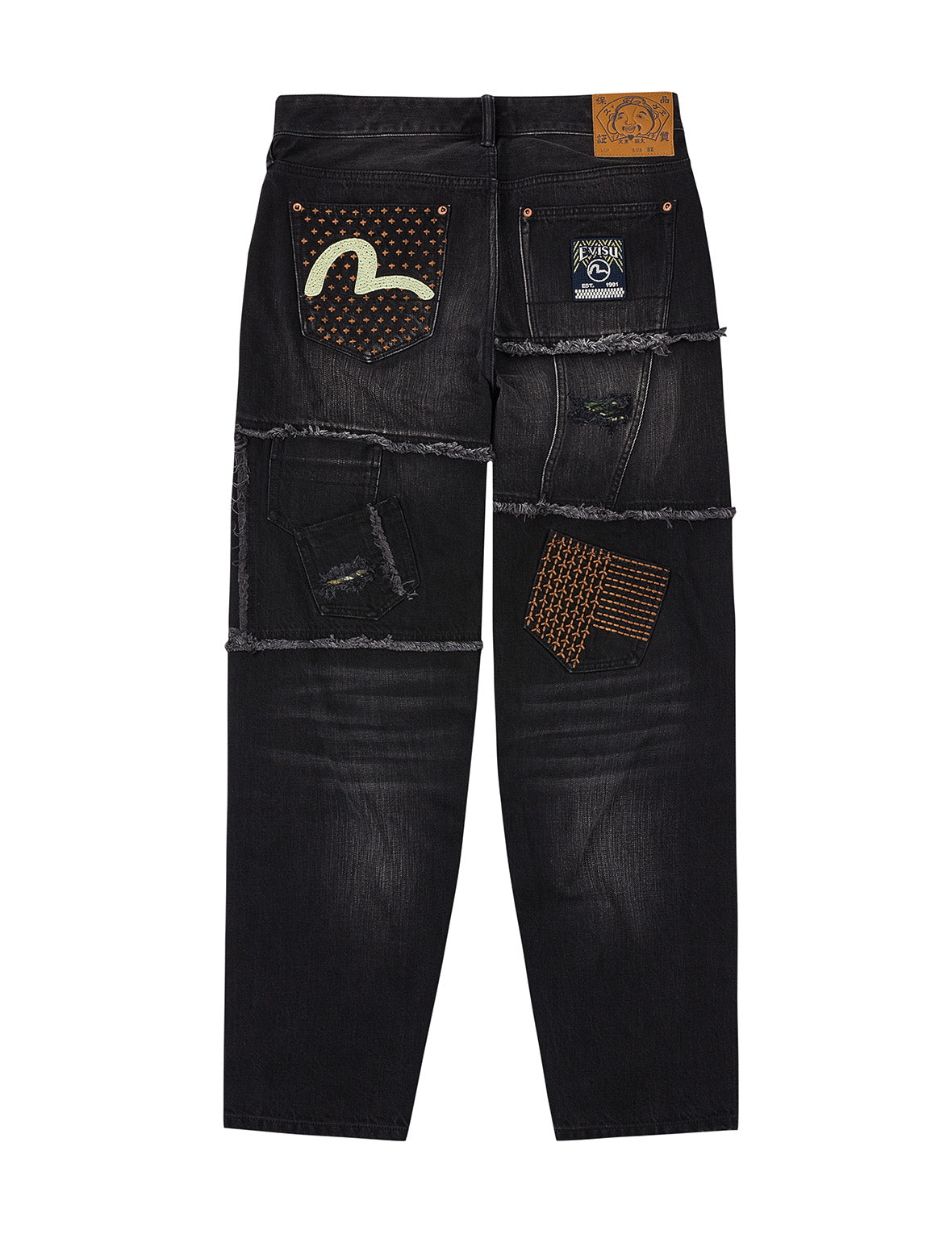 Washed Deconstructed Sashiko Relax Straight Fit Jeans #2030