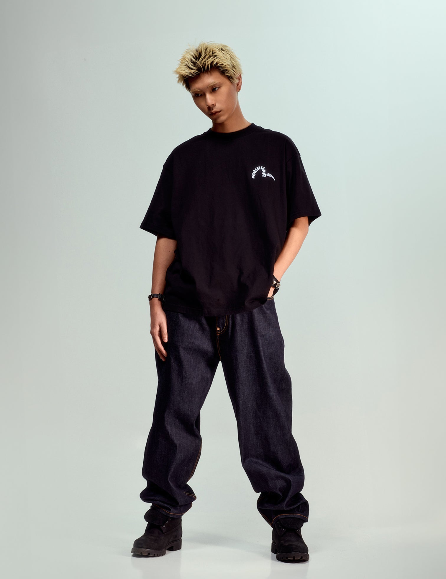 Red Daicock Print Loose Fit Jeans #2038