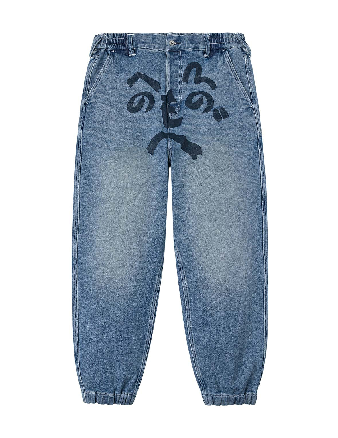 Henohenomohe Godhead Print Loose Fit Denim Joggers