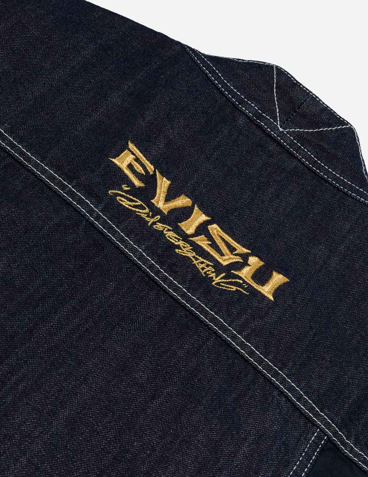 Multi-Pocket with Brocade Patch Relax Fit Denim Kimono