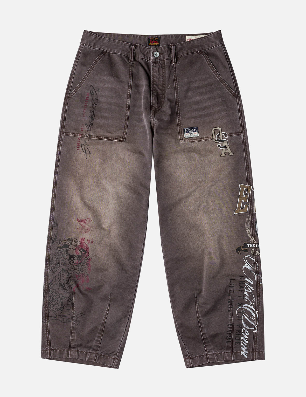 Multi Logos Print Balloon Fit Washed Woven Pants