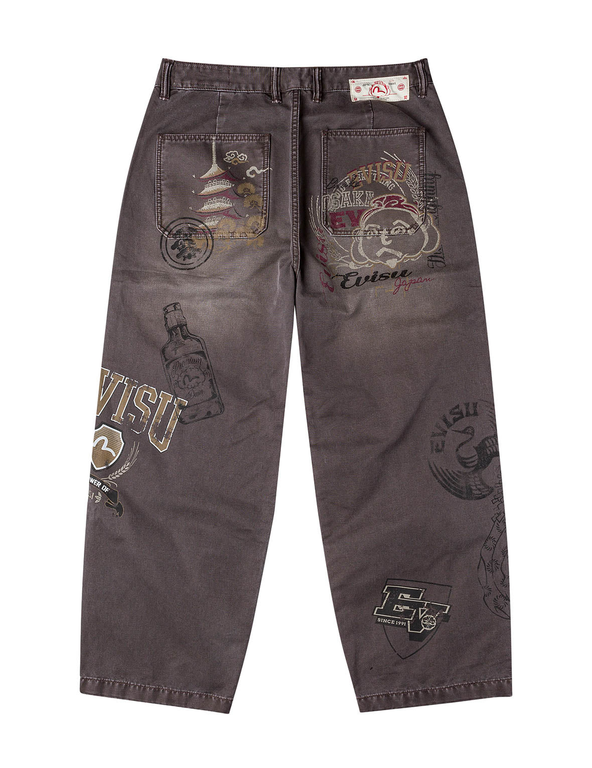 Multi Logos Print Balloon Fit Washed Woven Pants