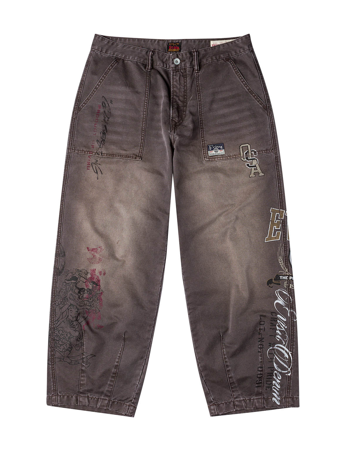 Multi Logos Print Balloon Fit Washed Woven Pants
