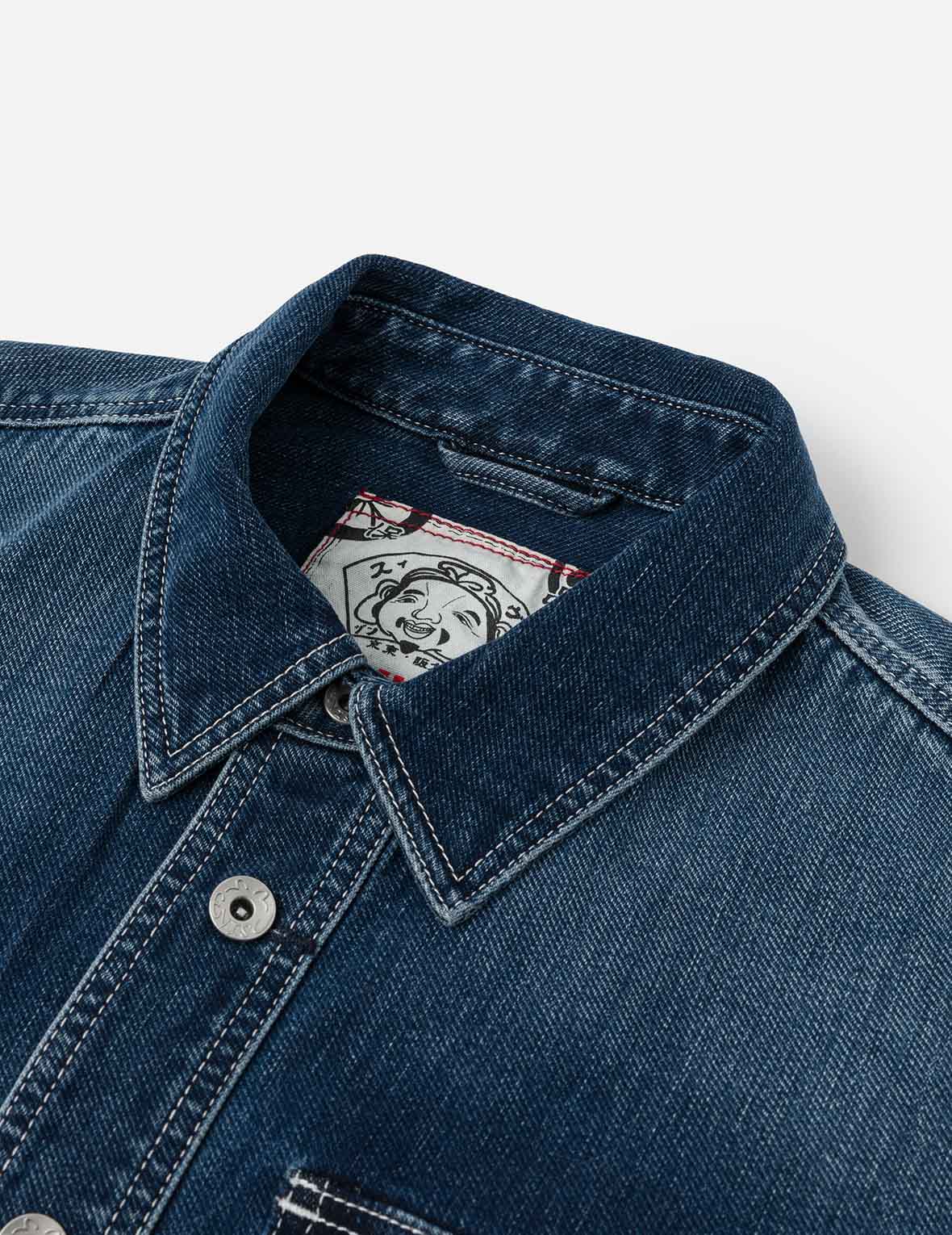 Washed Seagull Embroidery Regular Fit Denim Shirt