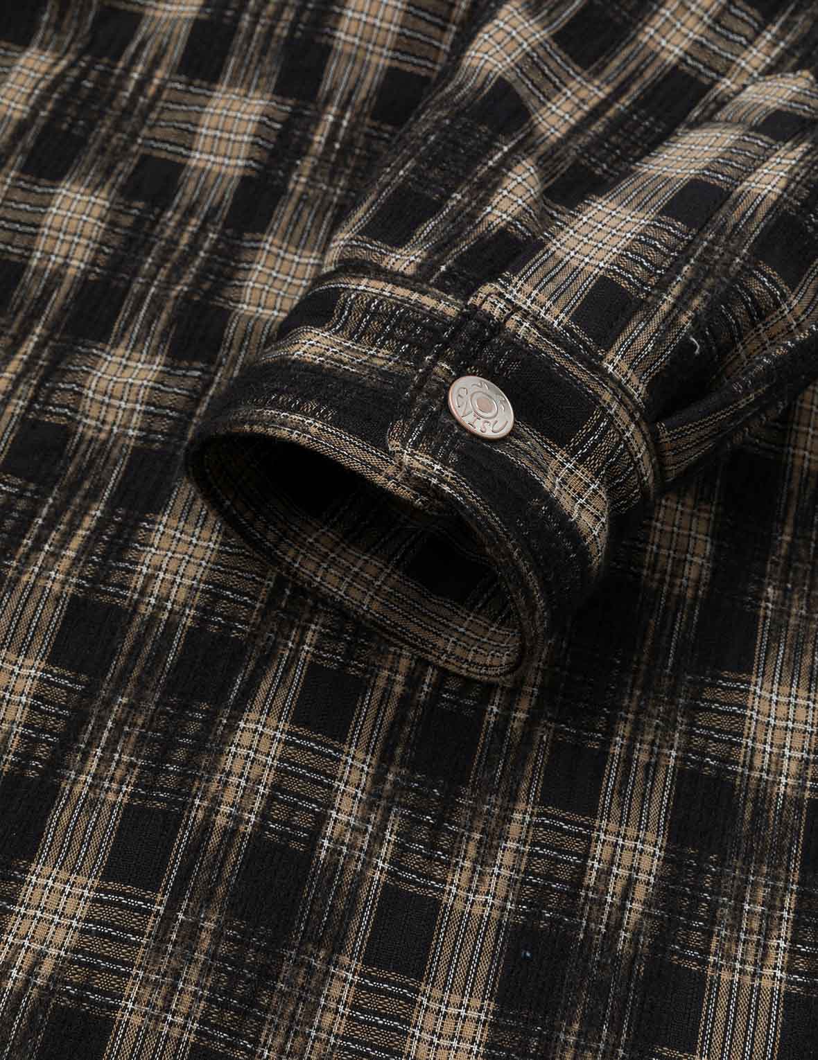 海鸥刺绣宽版休闲格纹衬衫连帽外套