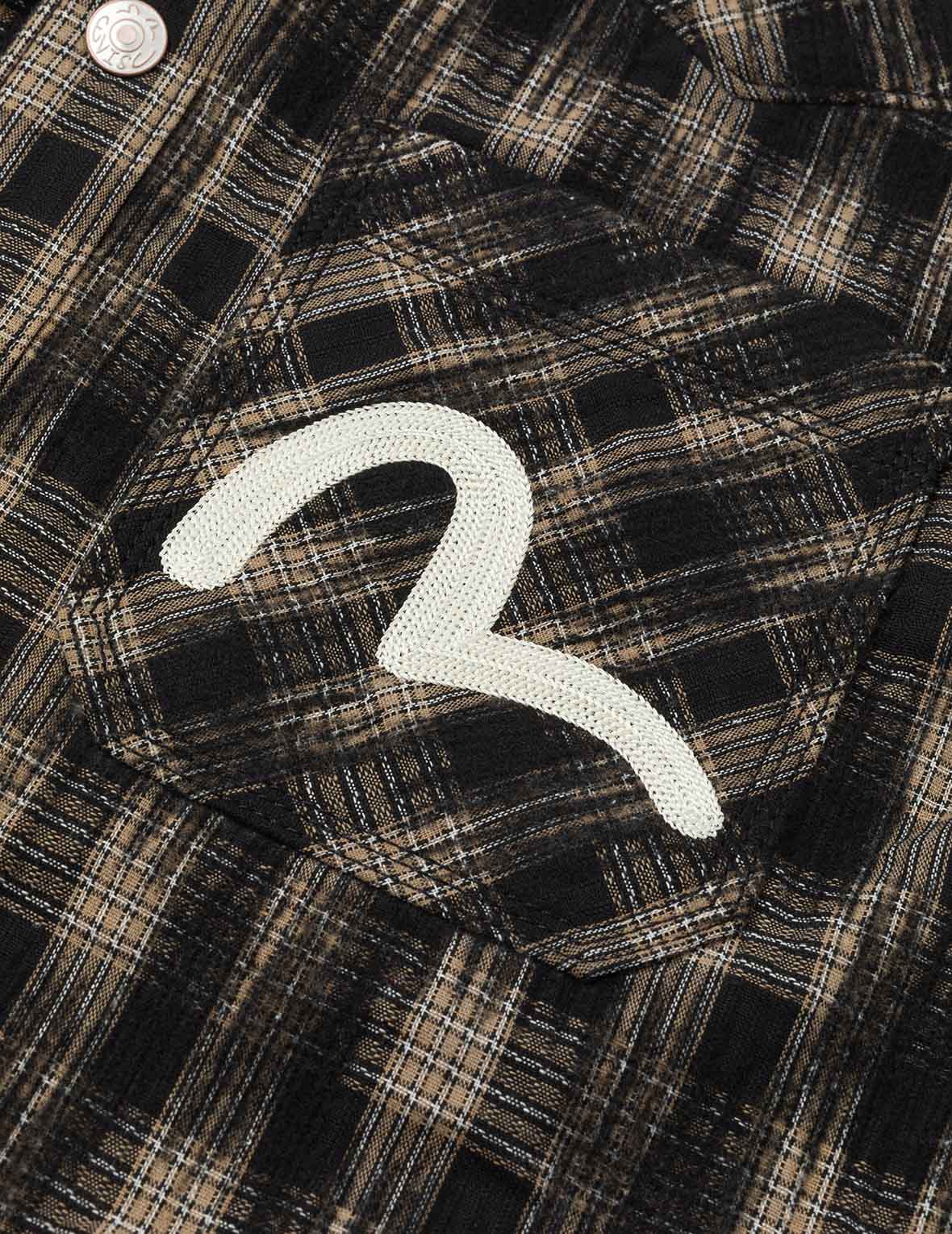 海鸥刺绣宽版休闲格纹衬衫连帽外套