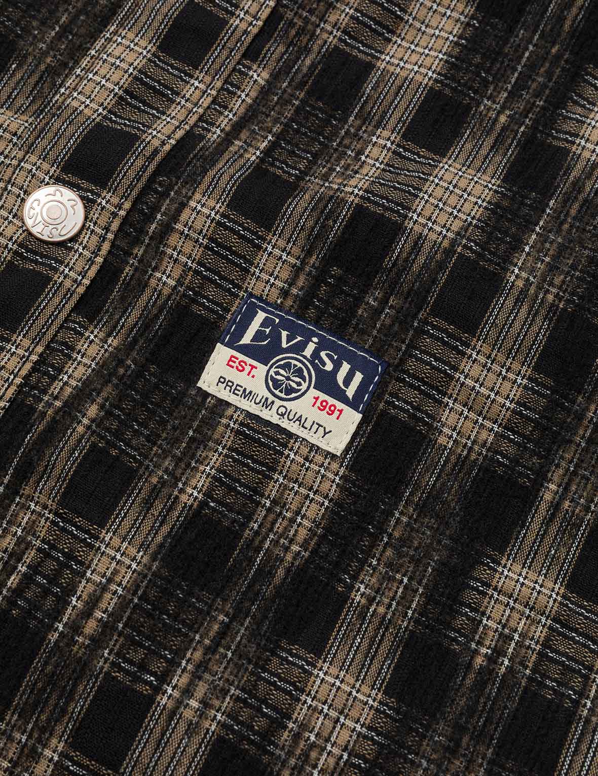 海鸥刺绣宽版休闲格纹衬衫连帽外套