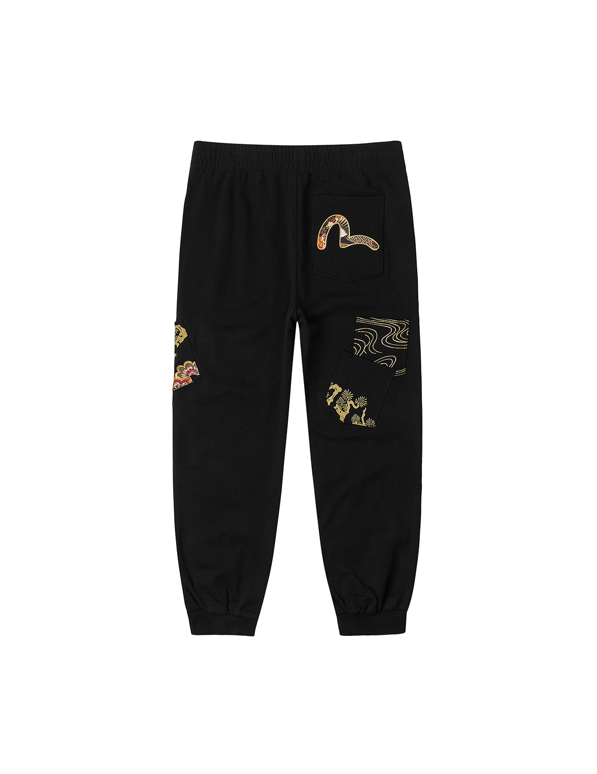 Grateful Crane Print and Multi-pocket Straight Fit Sweatpants