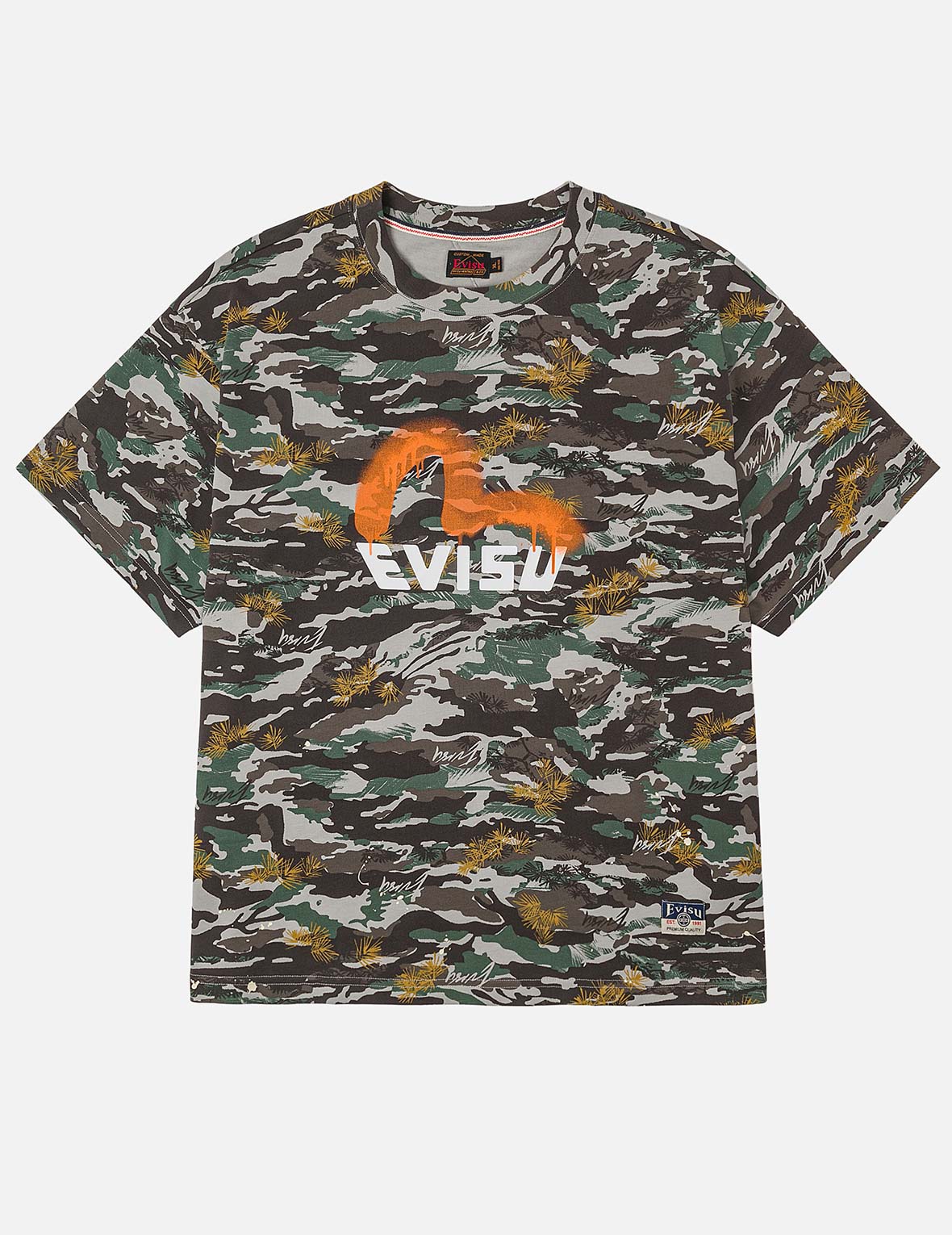 Graffiti-Style Seagull and Logo Print Relax Fit T-Shirt