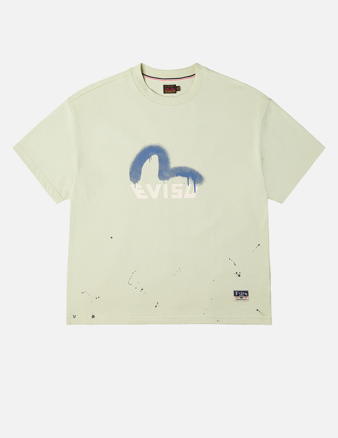 Graffiti-Style Seagull and Logo Print Relax Fit T-Shirt