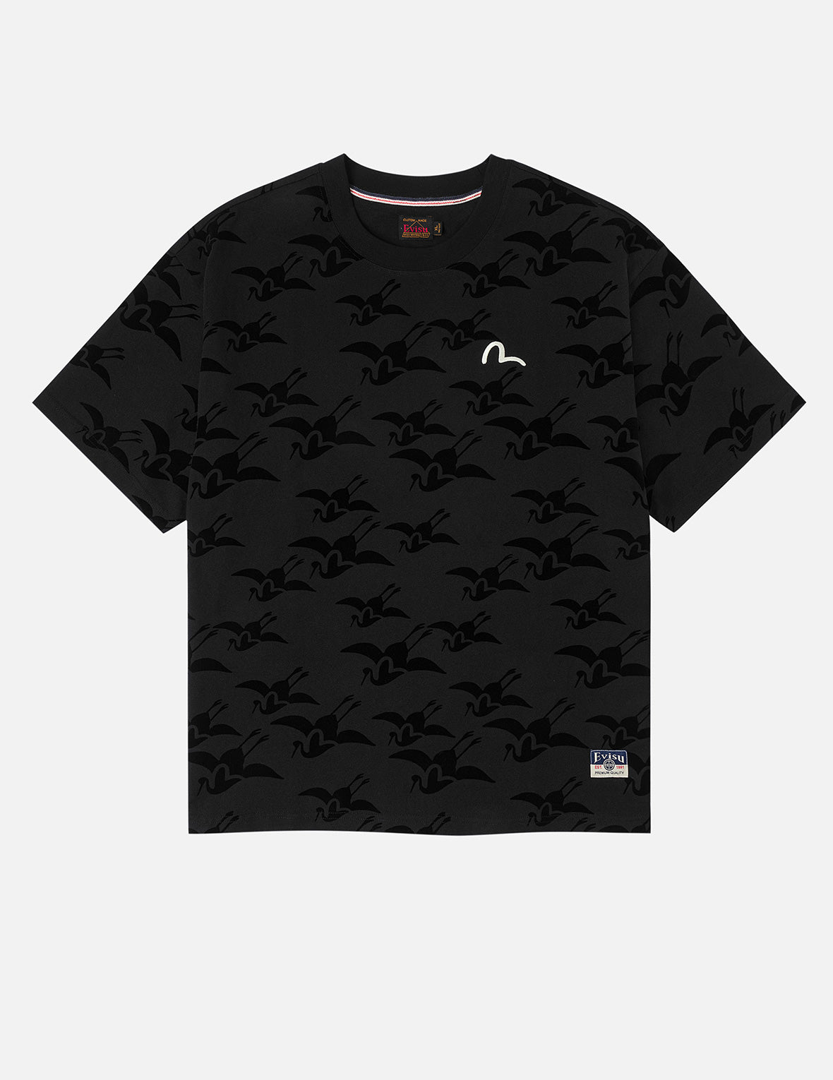Allover Seagull Crane Flocking Print Relax Fit T-shirt