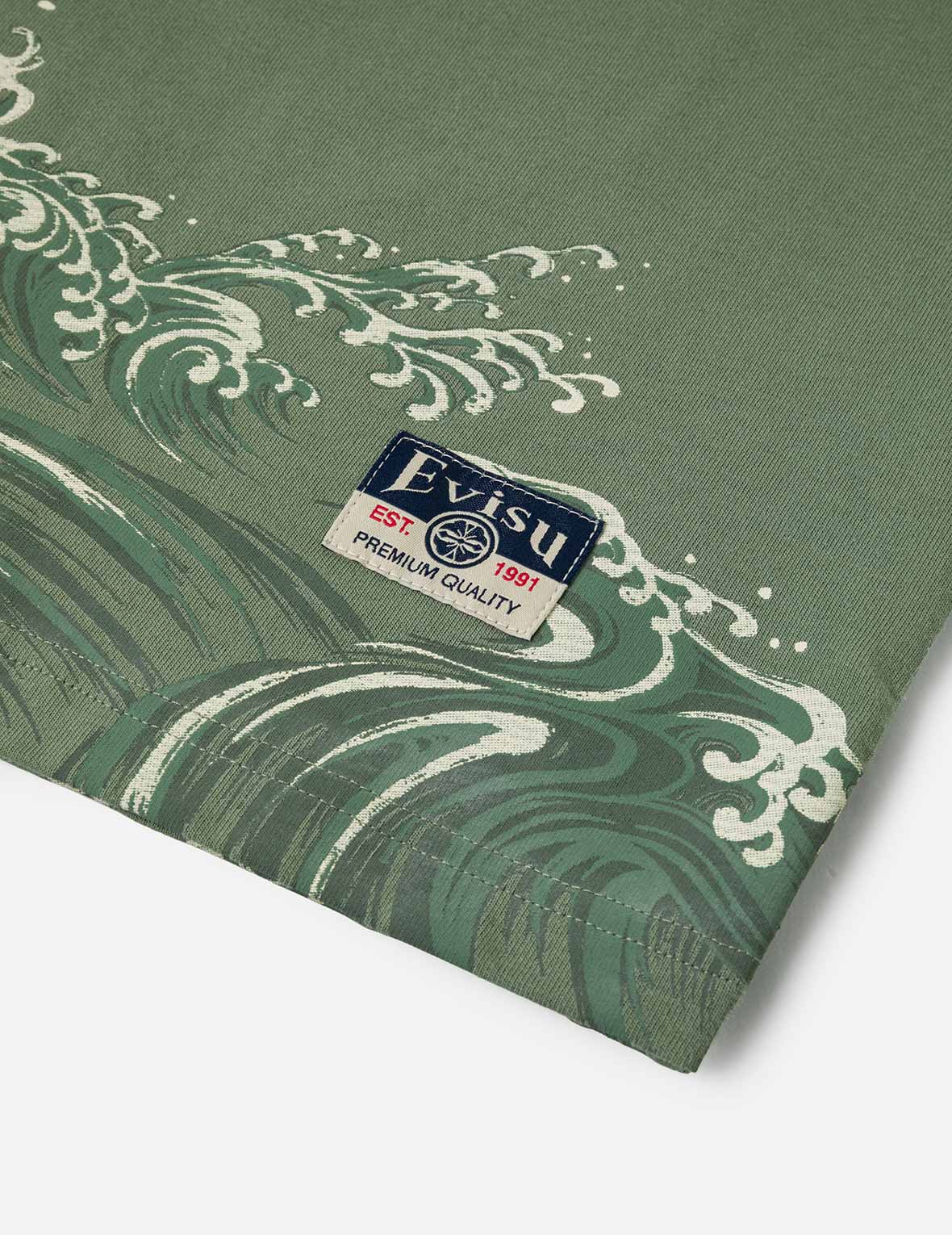 海浪和海鸥印花宽版休闲T恤