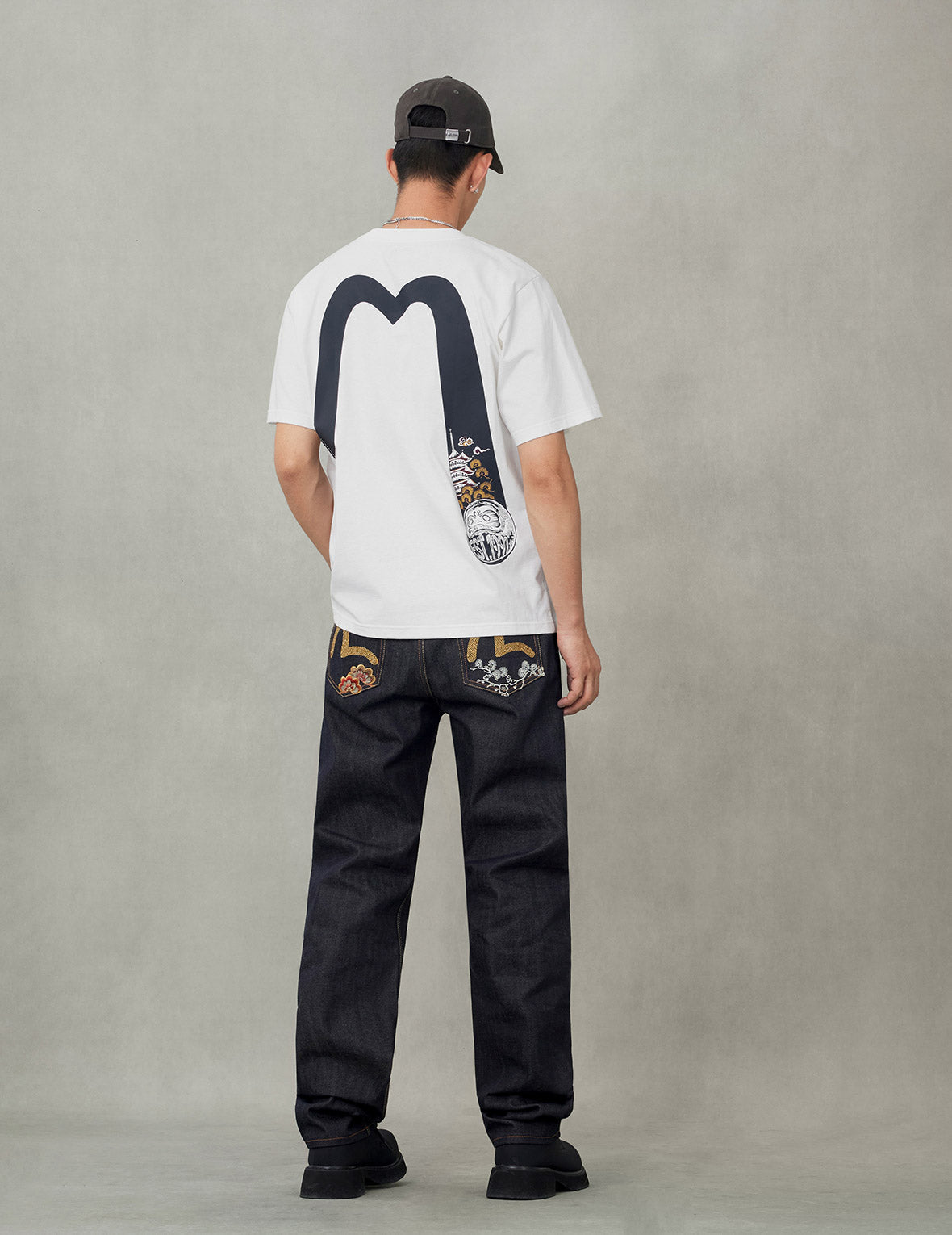 Wheel of Wisdom and Daruma Daicock Print Regular Fit T-Shirt