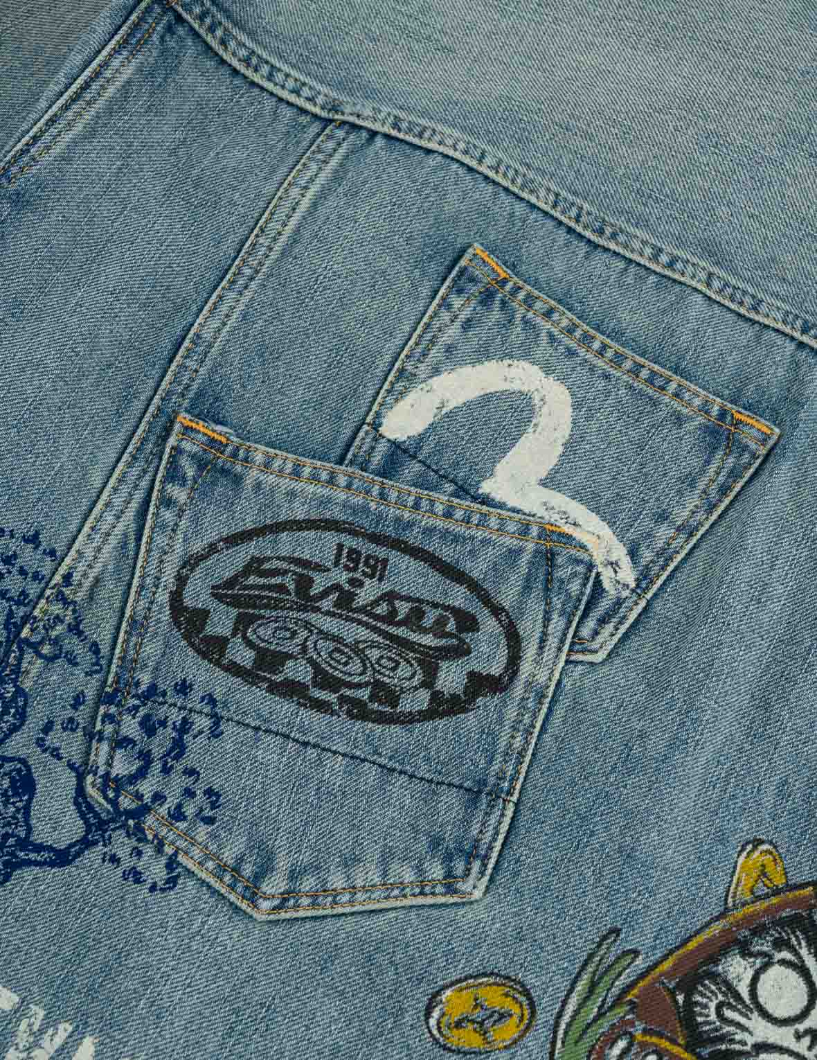 Fortune Theme All-over Hand-Painted Denim Jacket
