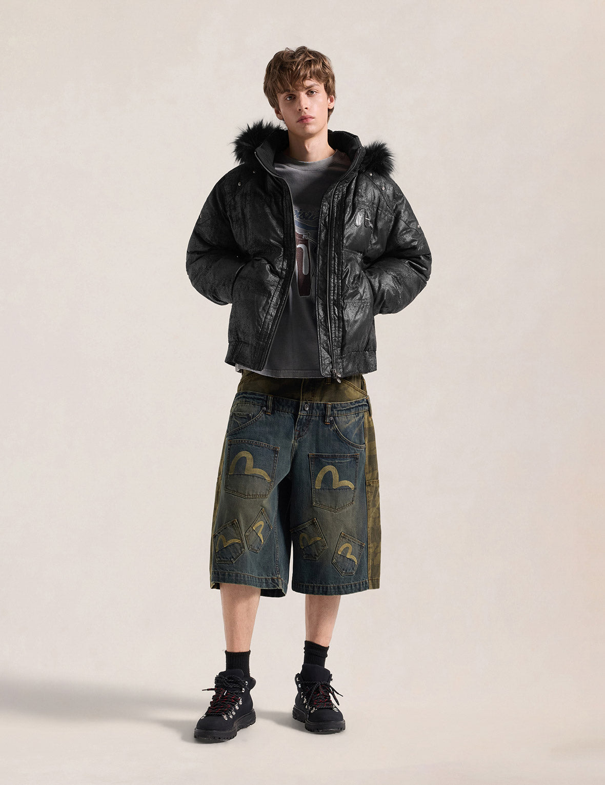 Seagull Badge Detachable Hood Down Jacket