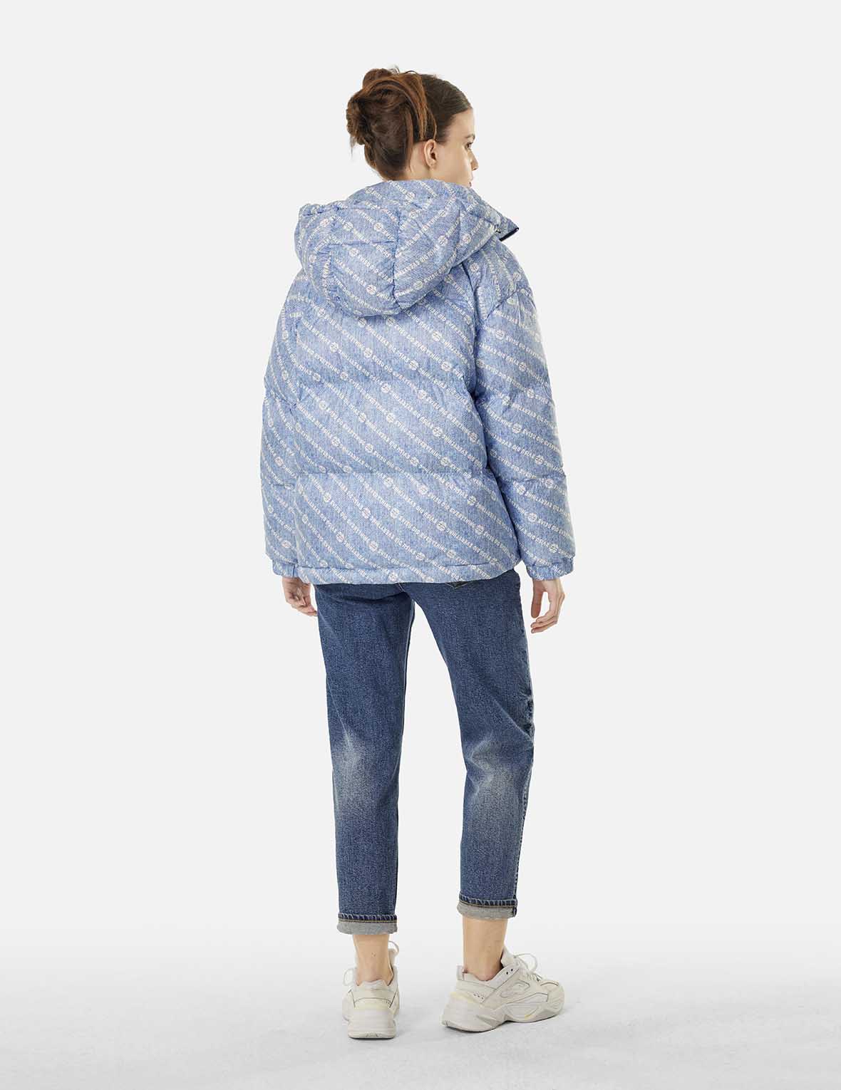 满地标语和家花印花可拆式连帽羽绒外套