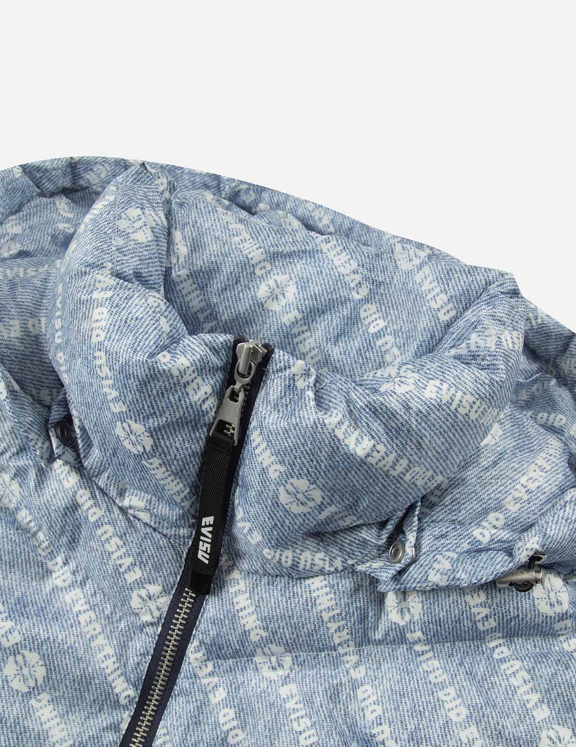 Allover Slogan and Kamon Print Fashion Fit Down Jacket with Detachable Hood