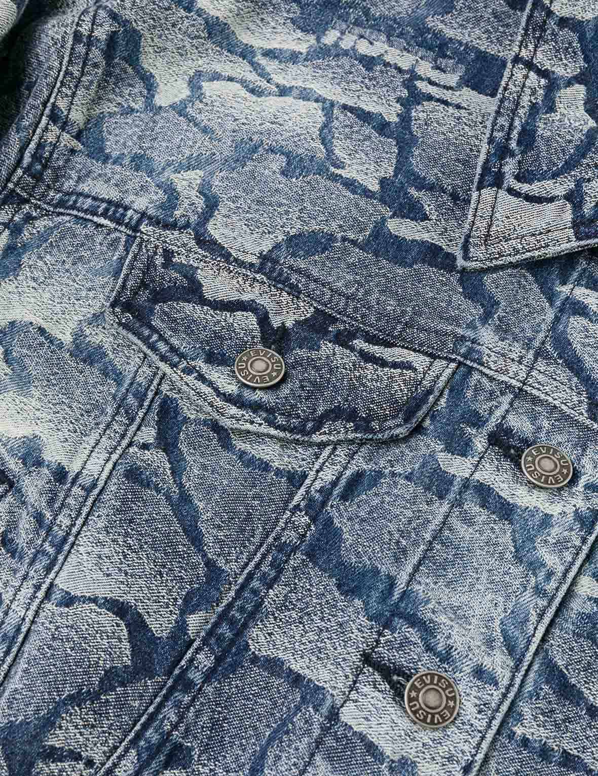 Allover Ishigaki Camouflage Jacquard Fashion Fit Washed Denim Jacket