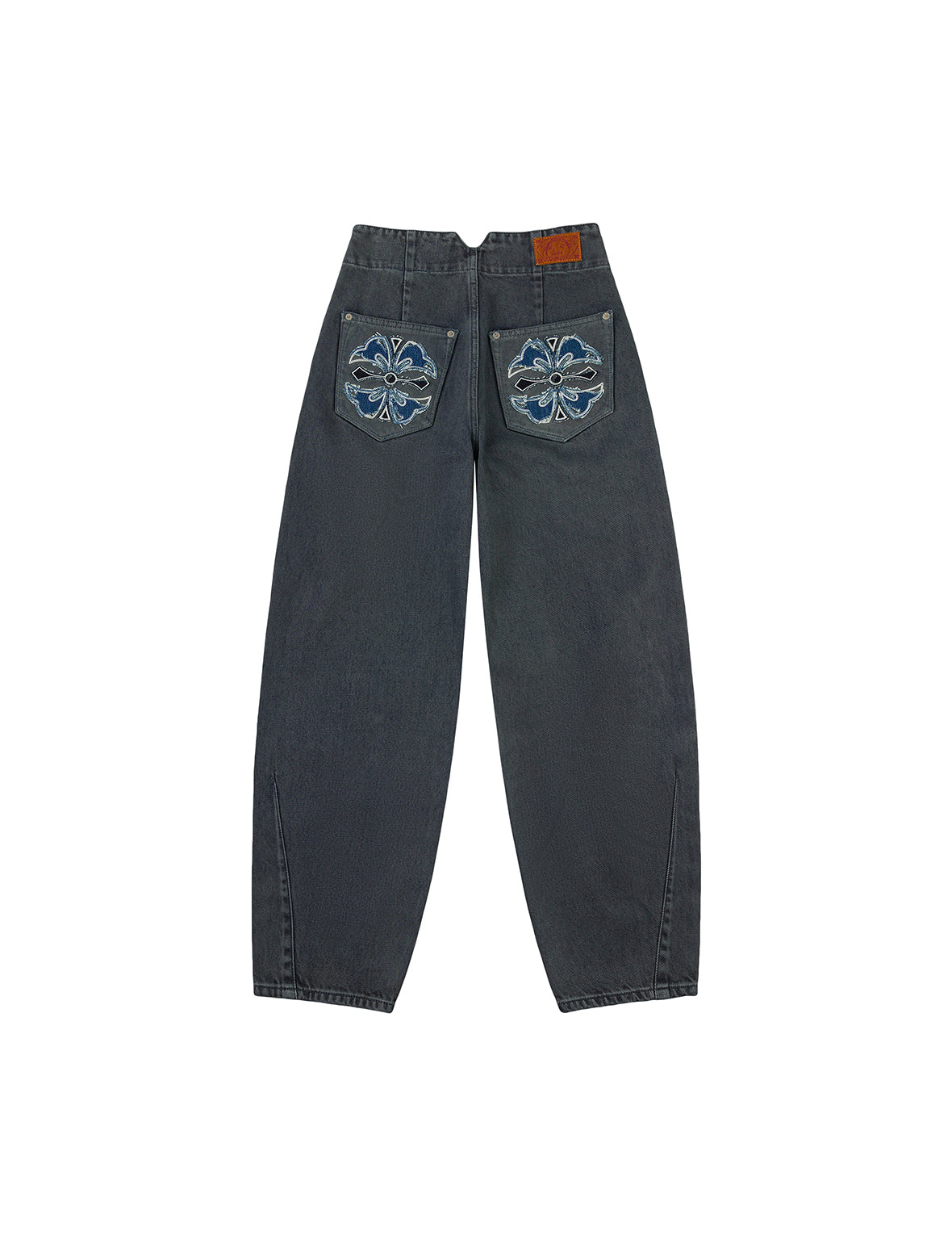 Distressed Kamon Appliqué Embroidery Balloon Fit Jeans – EVISU