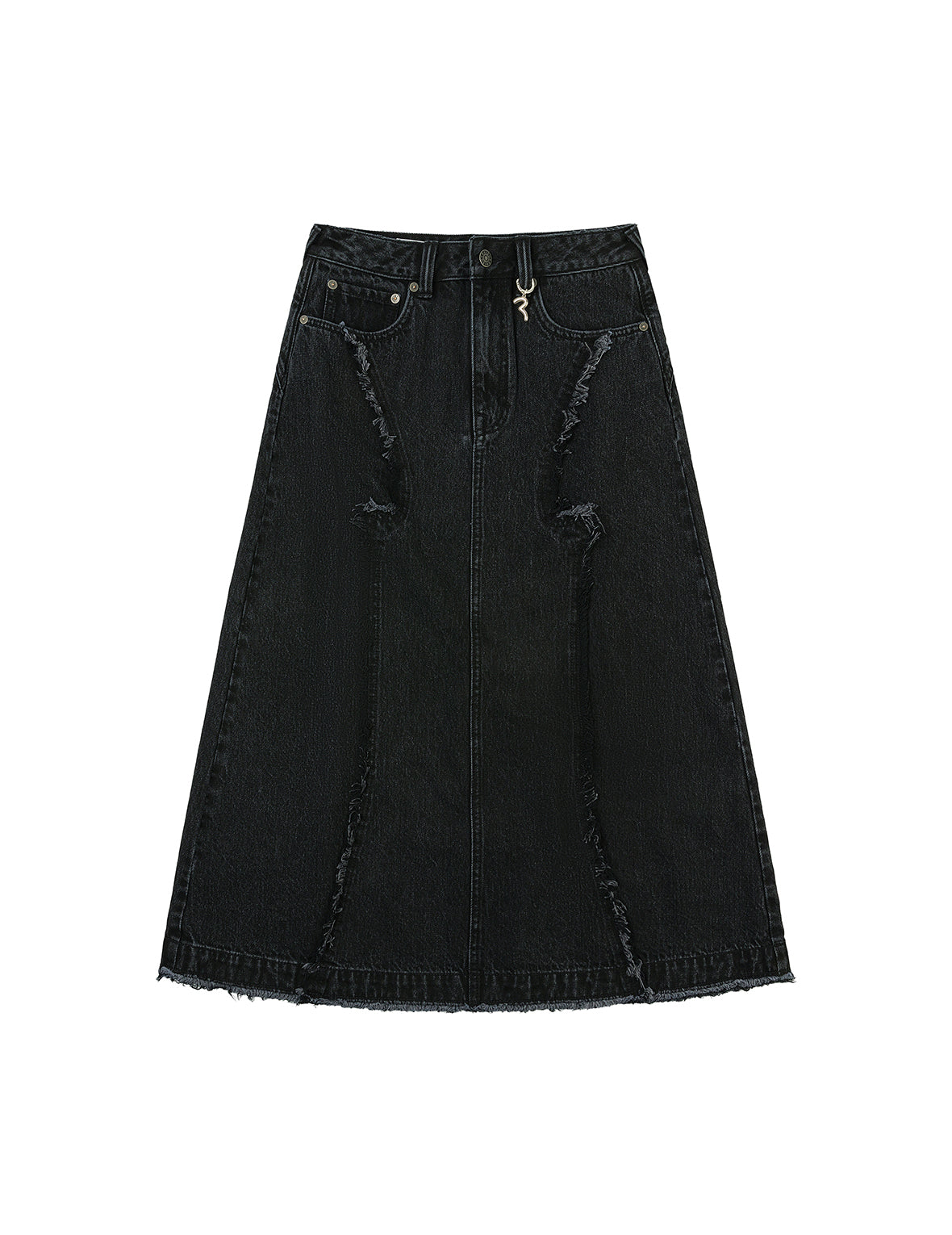 Seagull Embroidery Distressed Fashion Fit Denim Skirt