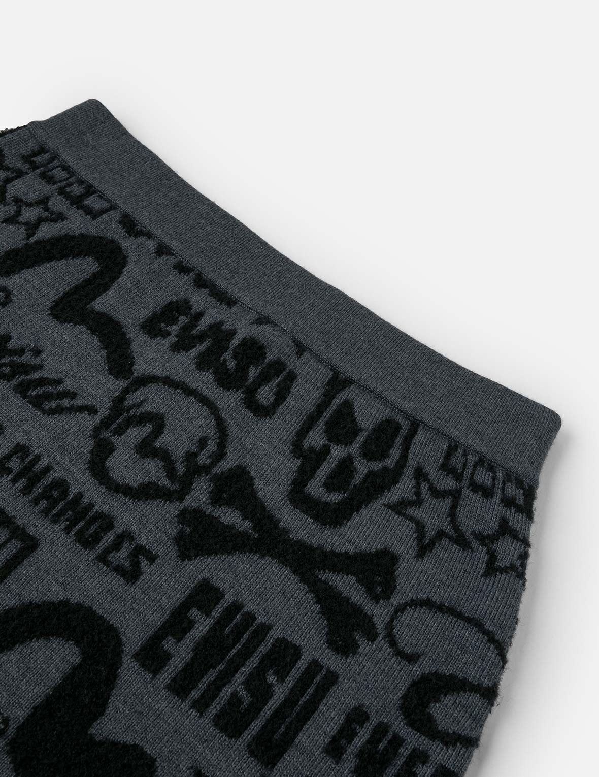 Allover EVISU Jacquard Fashion Fit Distressed Knitted Skirt