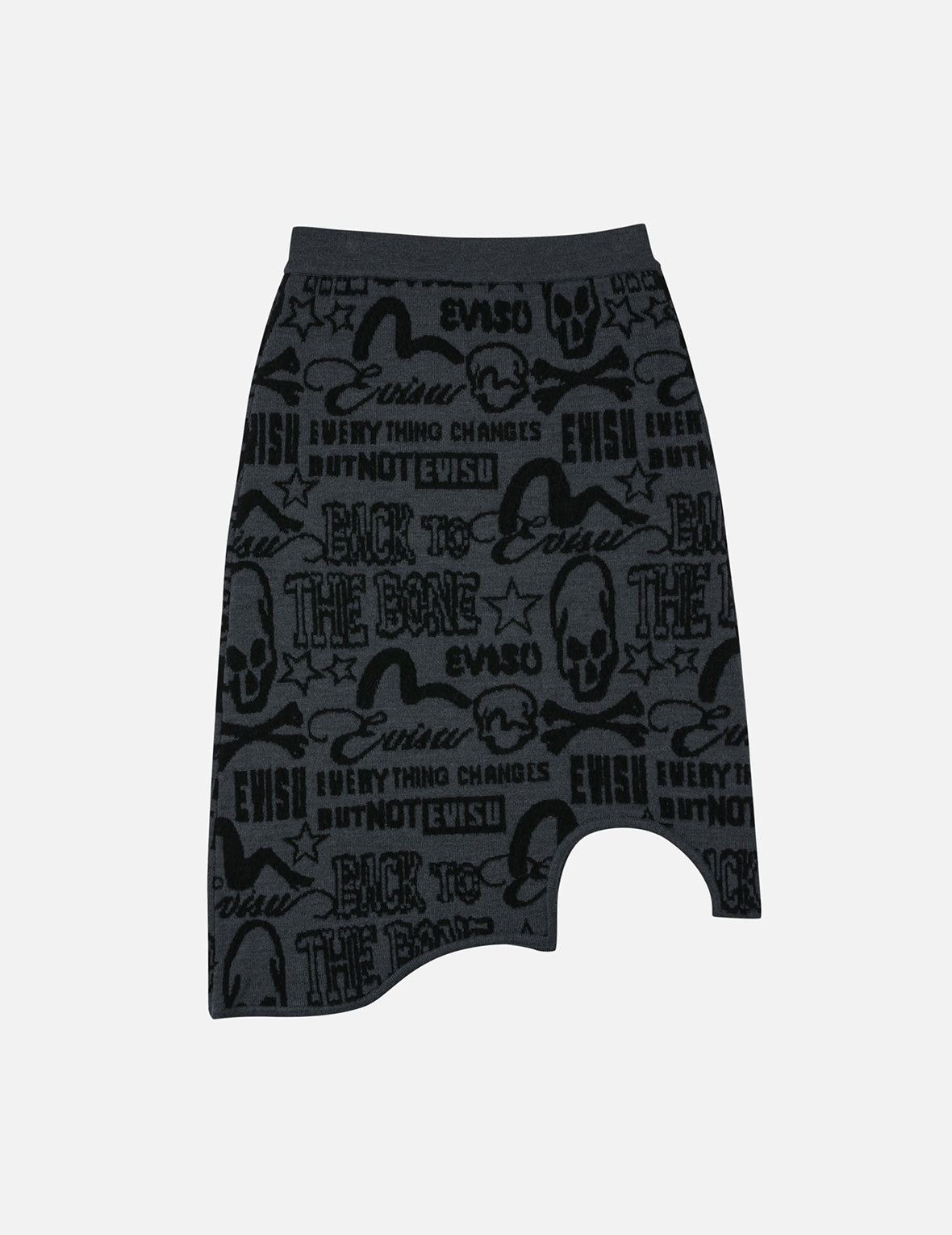 Allover EVISU Jacquard Fashion Fit Distressed Knitted Skirt