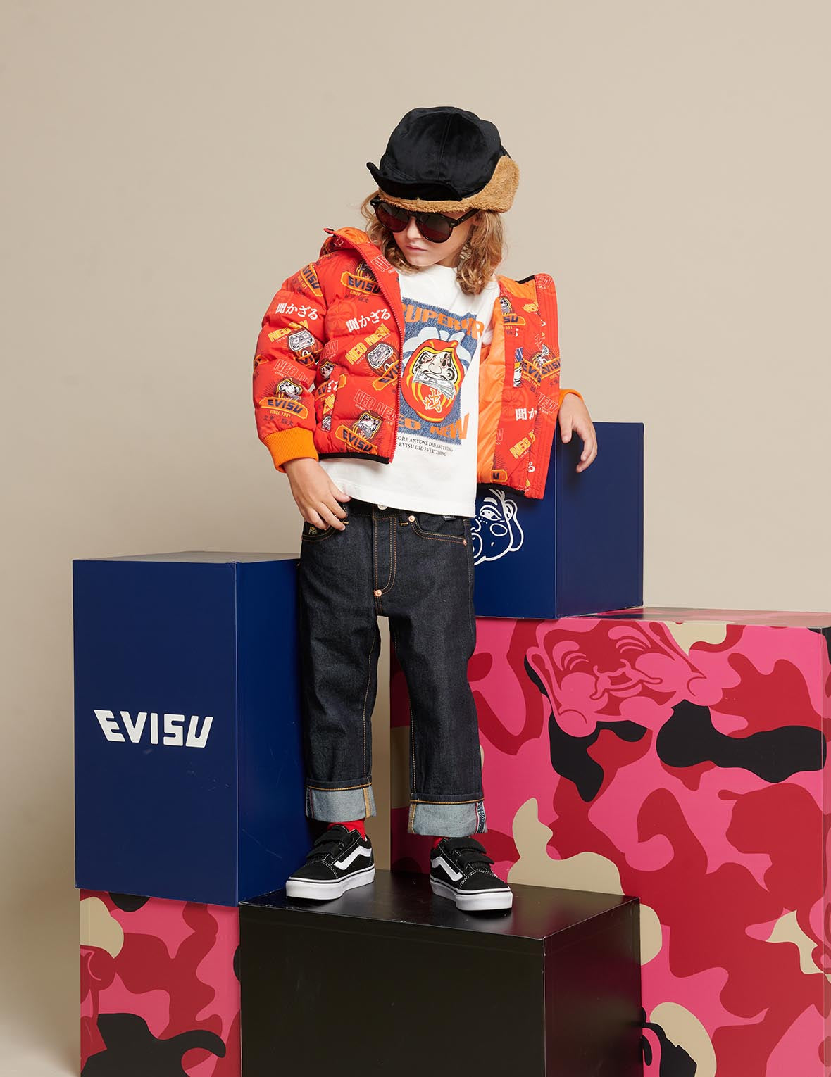 Allover Daruma Print Down Jacket