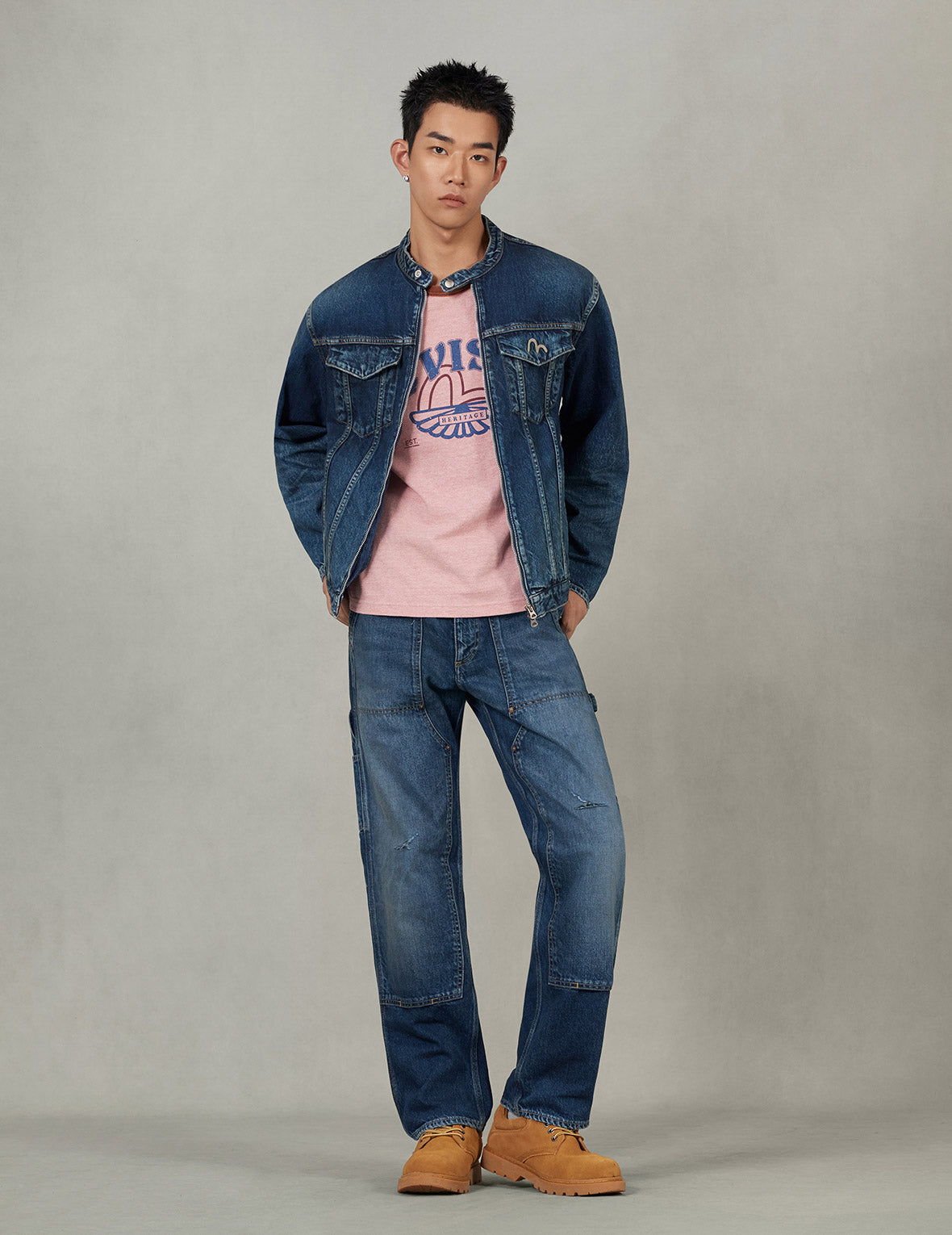 洗水海鸥刺绣常规版型牛仔骑士夹克