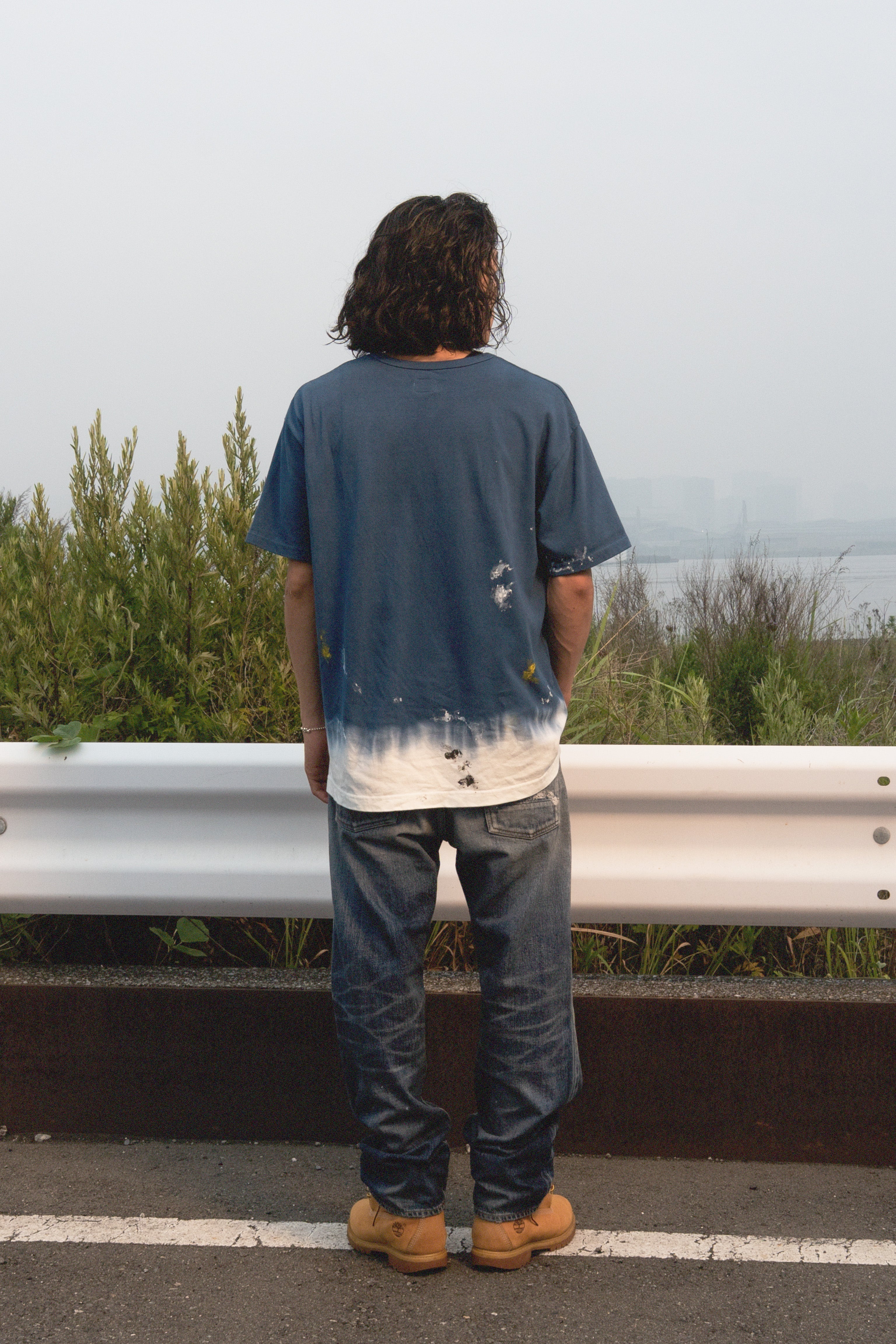 Daruma and Logo Embroidery Regular Fit Dip dyeing T-shirt