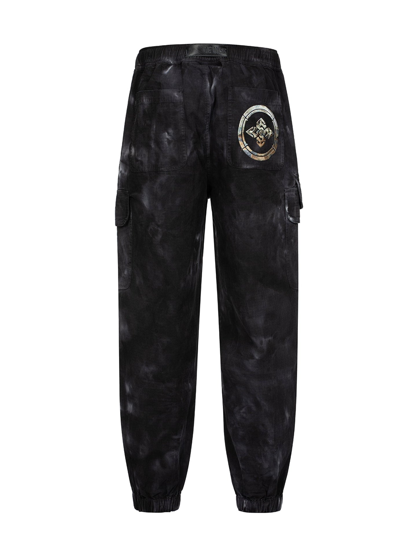Kamon Embroidery Loose Fit Tie-Dye Cargo Joggers