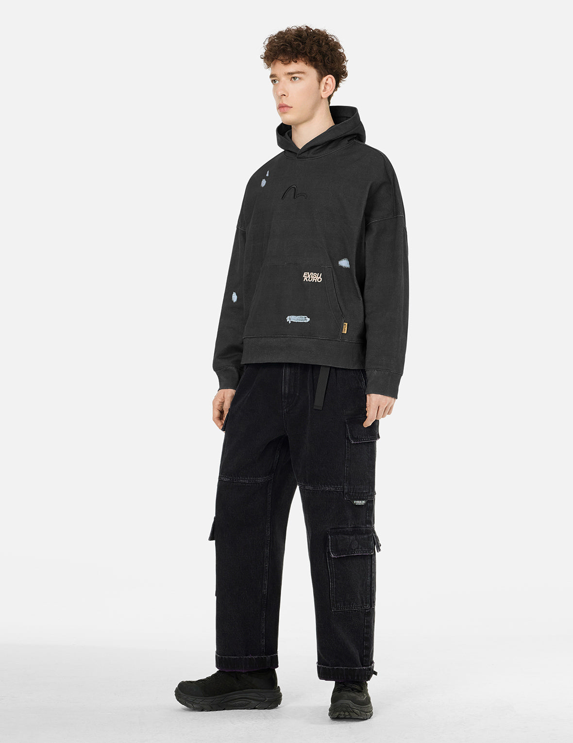 破洞印花超宽版连帽卫衣