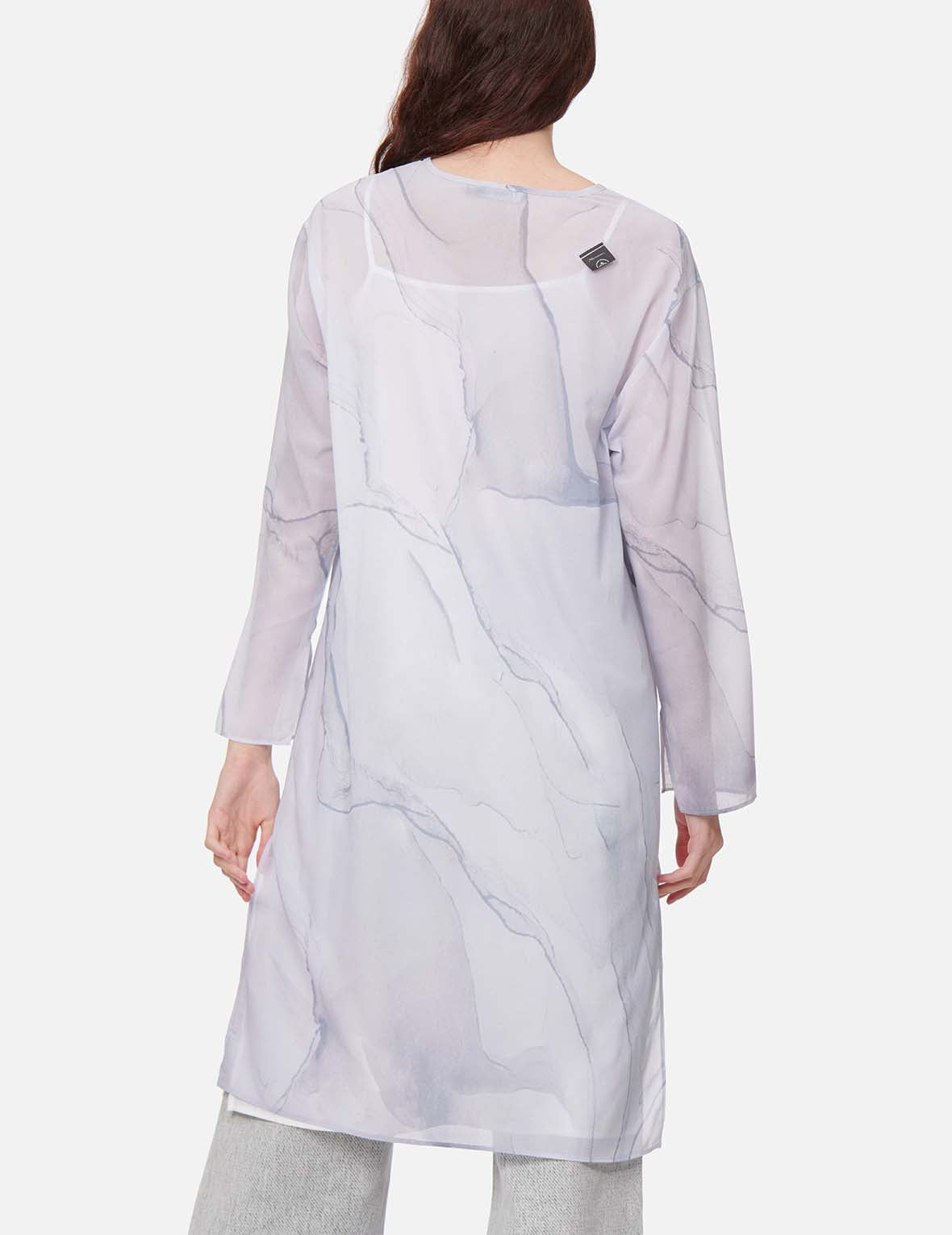 Marble-pattern Print Mesh Dress (with Inner Dress)