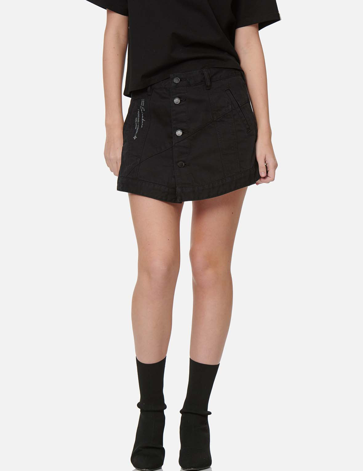 Seagull Embroidery Denim Skort