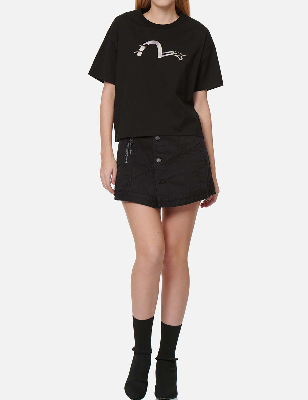 Seagull Embroidery Denim Skort