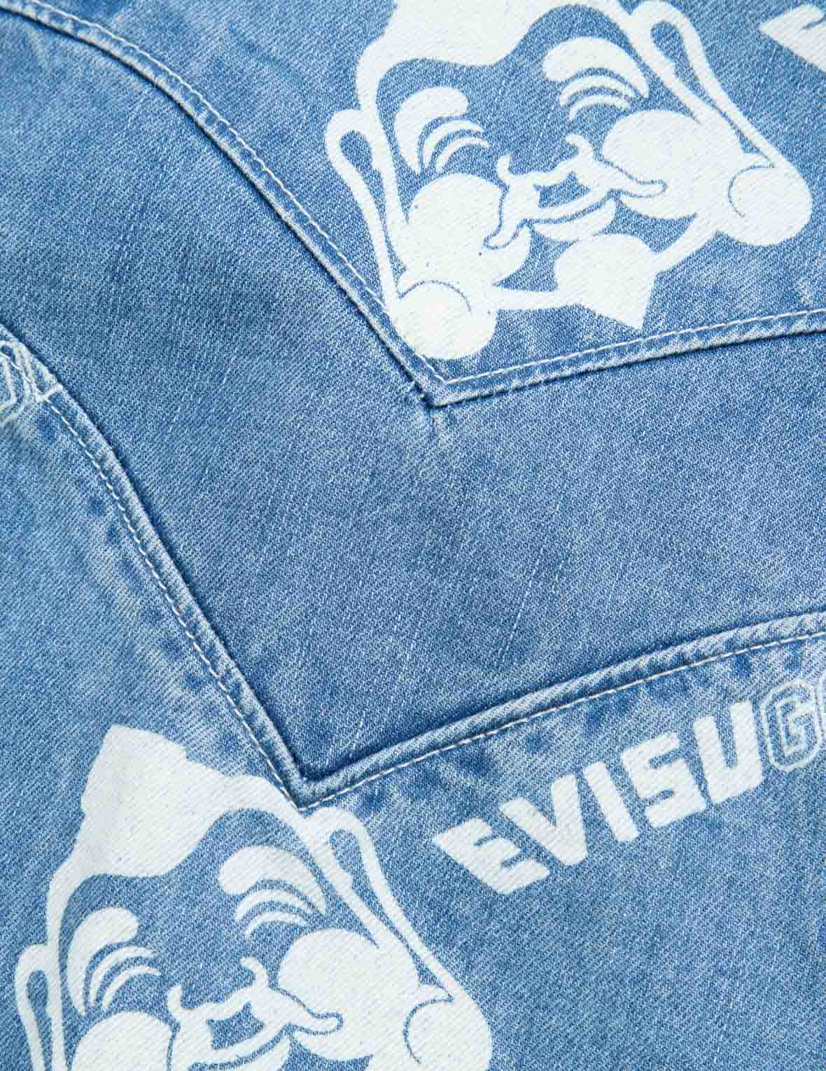 Allover Godhead and Logo Discharged Print Denim Shirt